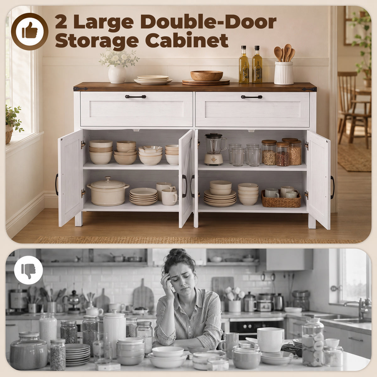 Farmhouse Sideboard Buffet Cabinet – 55"W x 32"H