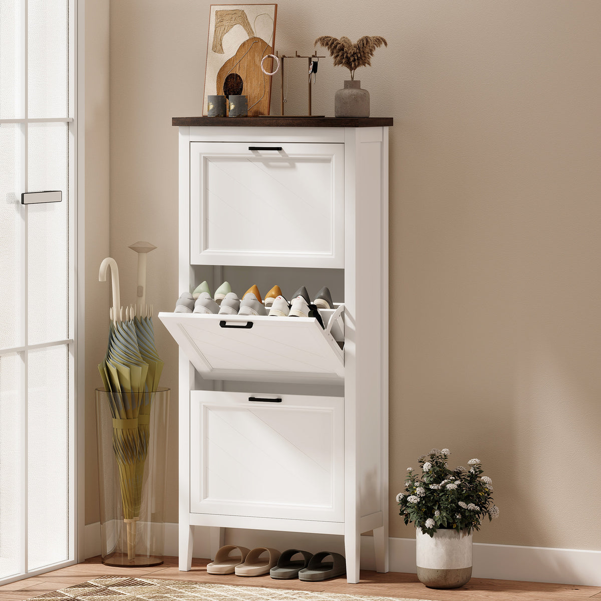 Shoe Cabinet with 3 Flip Drawers – 24"W x 53"H