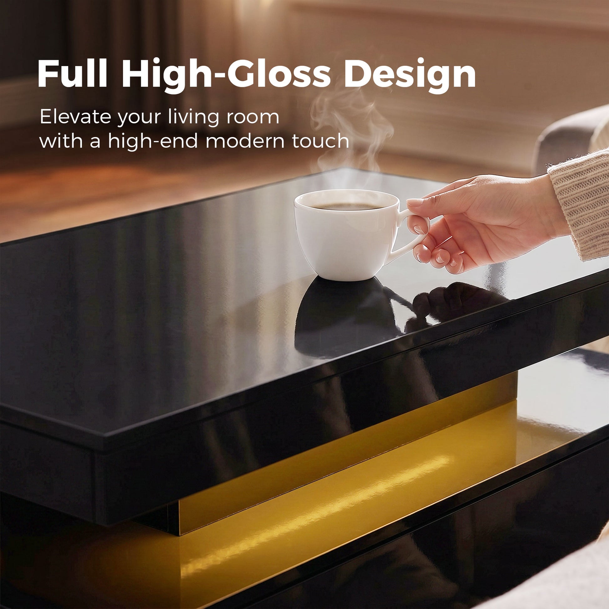 HOMCOM LED Coffee Table High Gloss Black