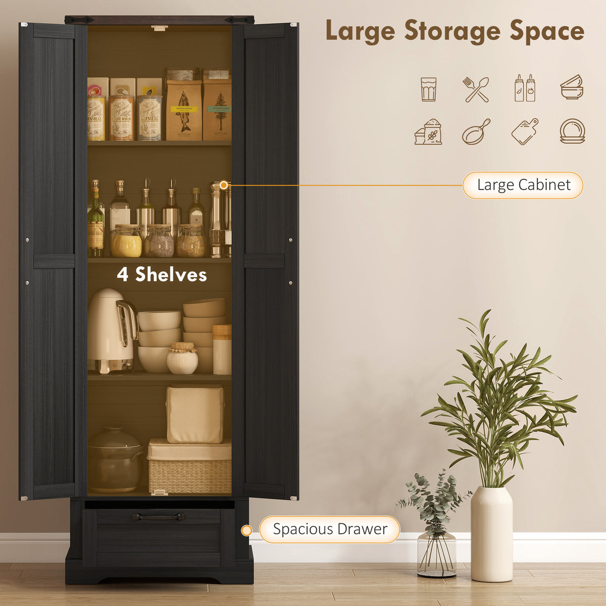 Kitchen Storage Cabinet with Adjustable Shelves – 24"W x 71"H