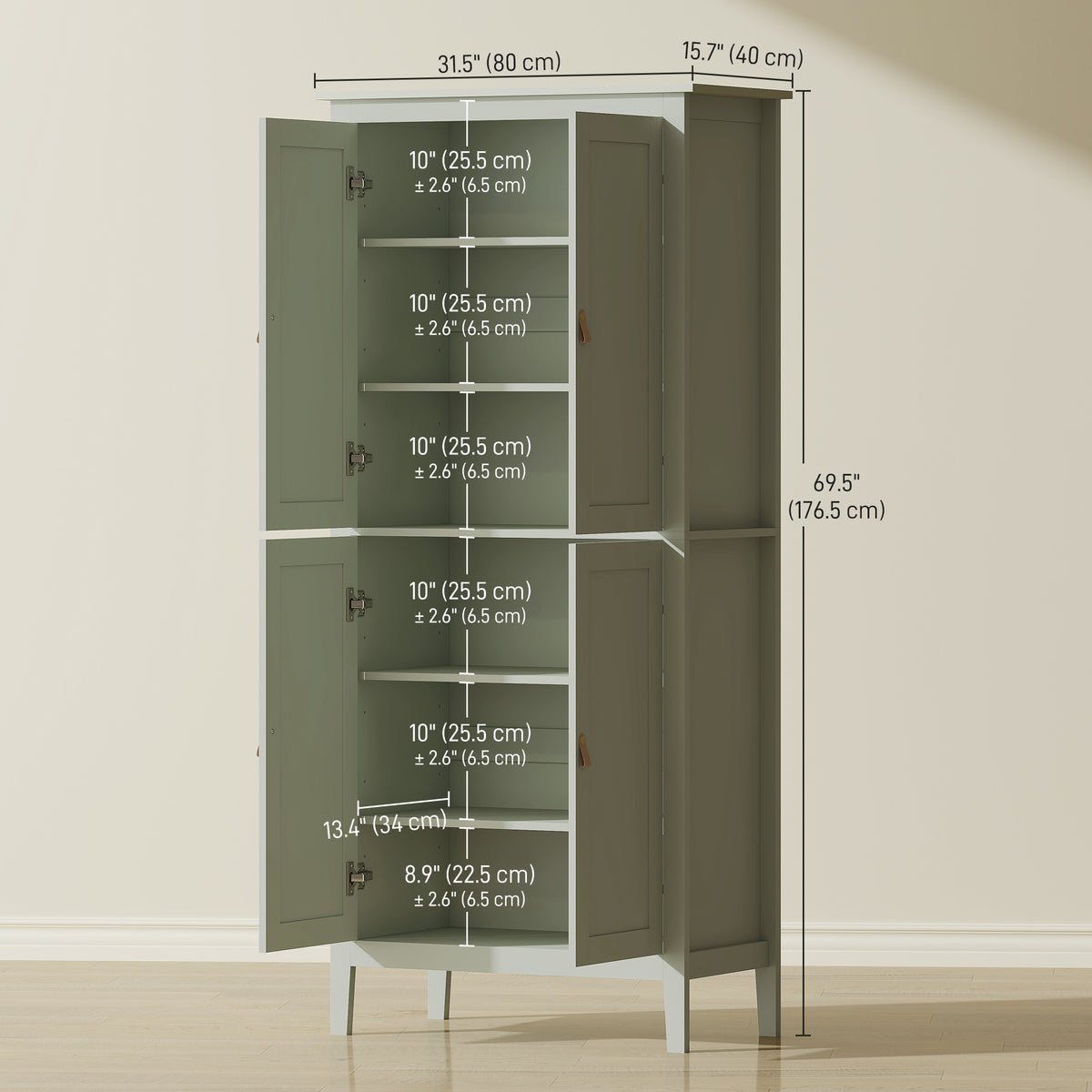Tall Kitchen Pantry Storage Cabinet with Motion Sensor LED Light – 32"W x 70"H