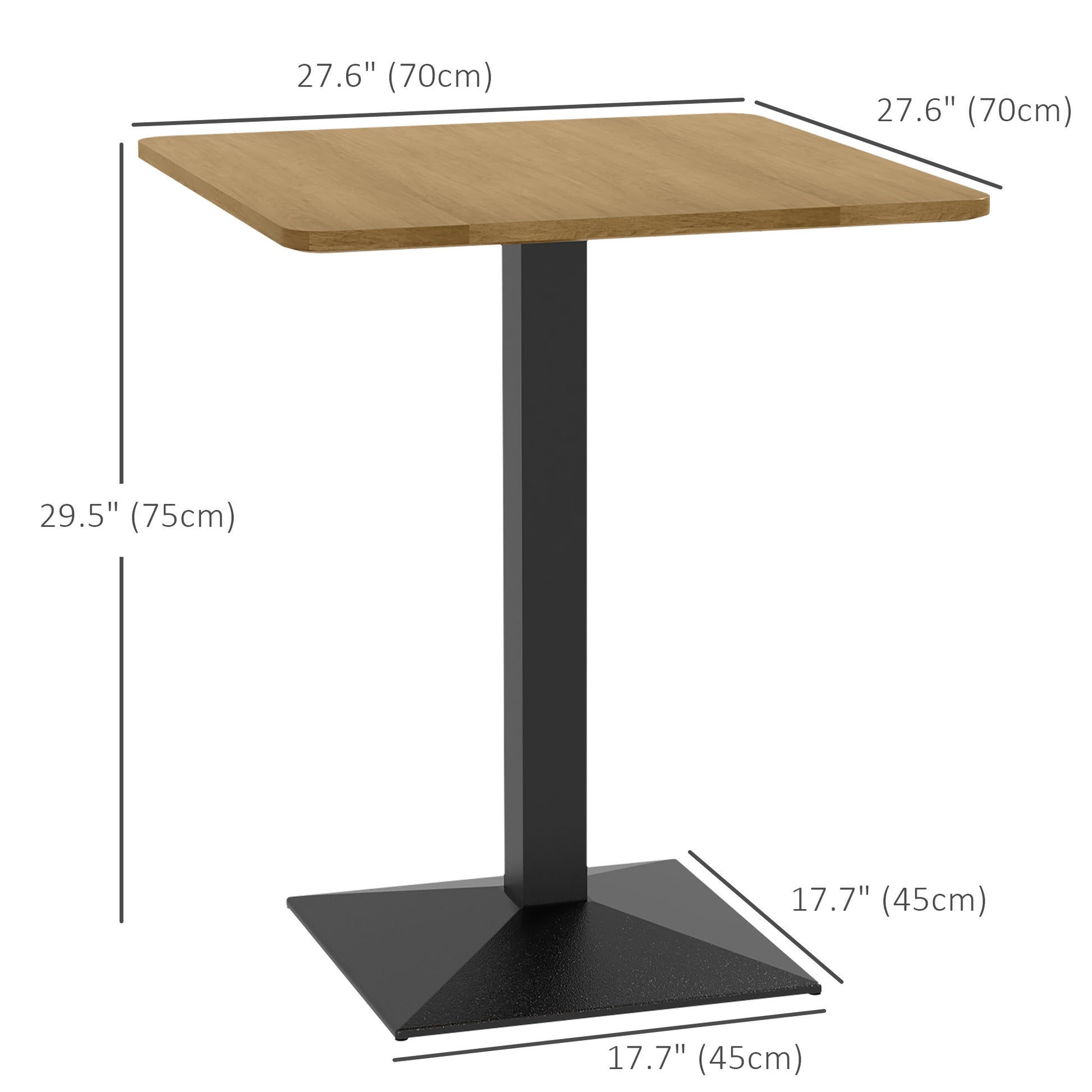 HOMCOM Modern 28" Square Dining Table Steel Base, Small Kitchen, Dark Brown
