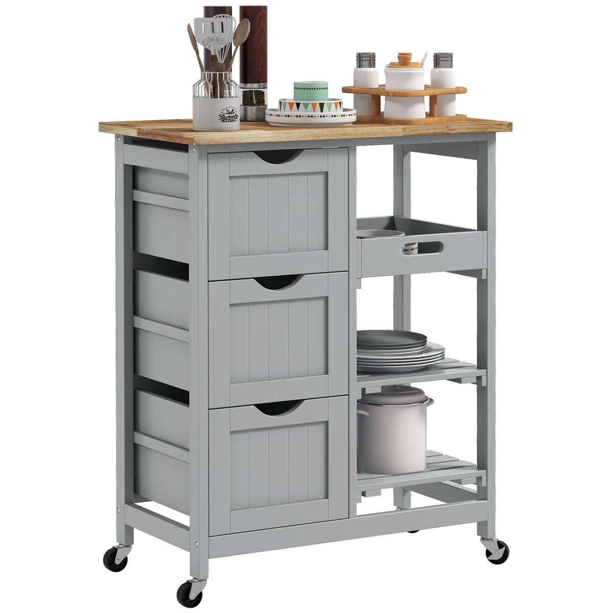 Rolling Kitchen Island Cart with Wood Top – 26"W x 34"H