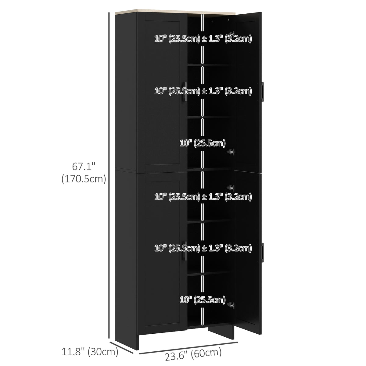 4-Door Kitchen Pantry Cabinet with Adjustable Shelves – 24"W x 67"H