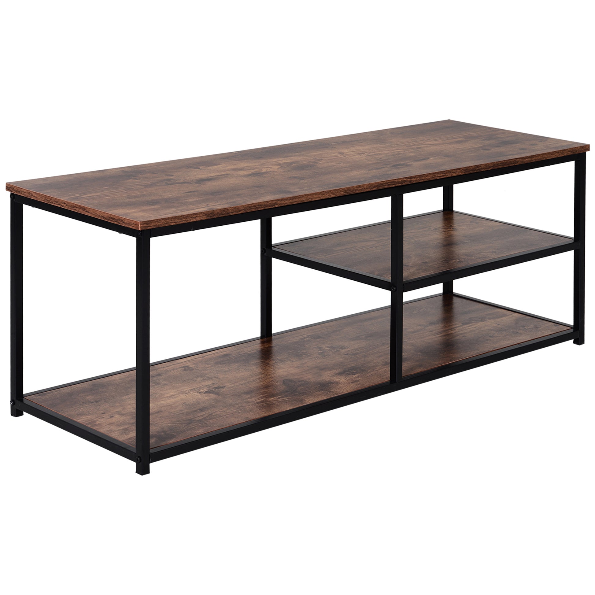 HOMCOM Industrial Rustic Brown TV Stand with Storage Shelves Metal Frame