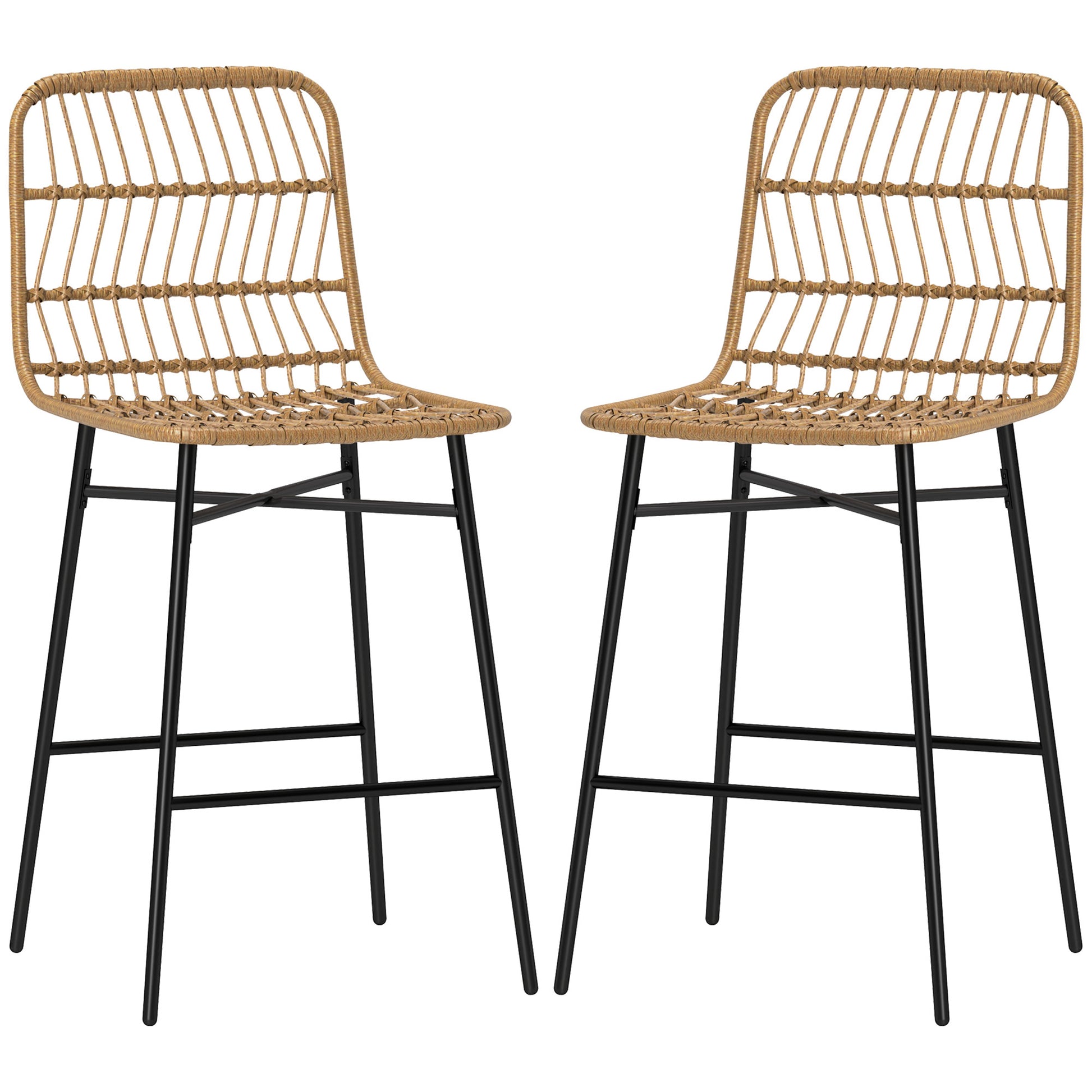 HOMCOM Modern Rattan Counter Height Bar Stools Set of 2, Brown