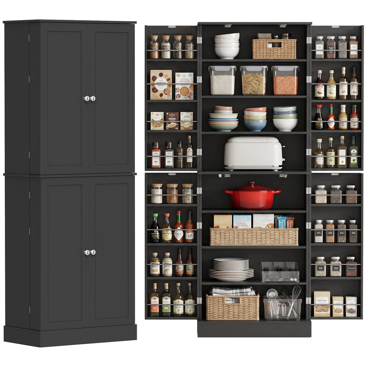 Kitchen Pantry Cabinet with 4 Doors and 16 Door Shelves – 24"W x 65"H