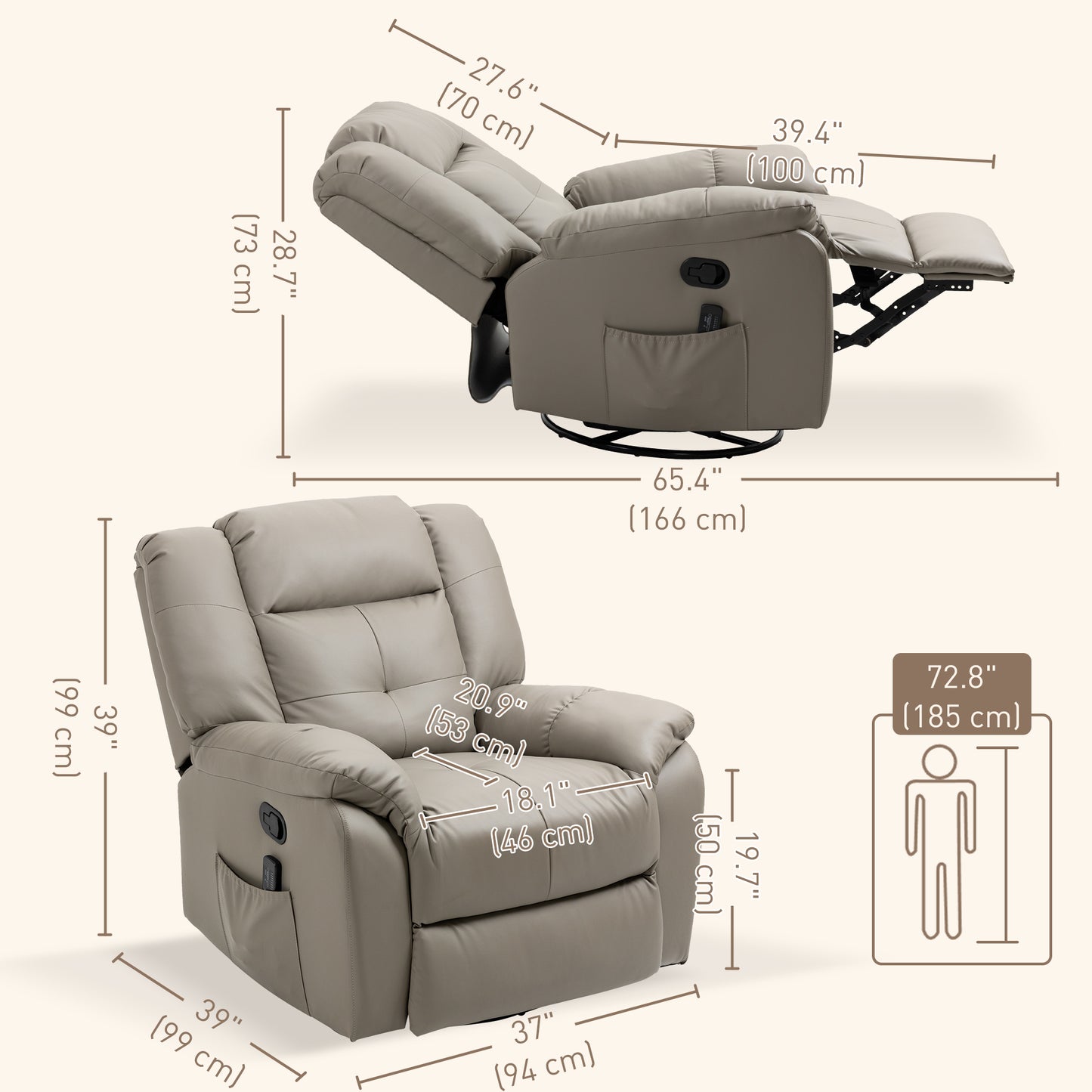 HOMCOM 8-Point Vibration Massage Recliner Chair with Swivel and Remote