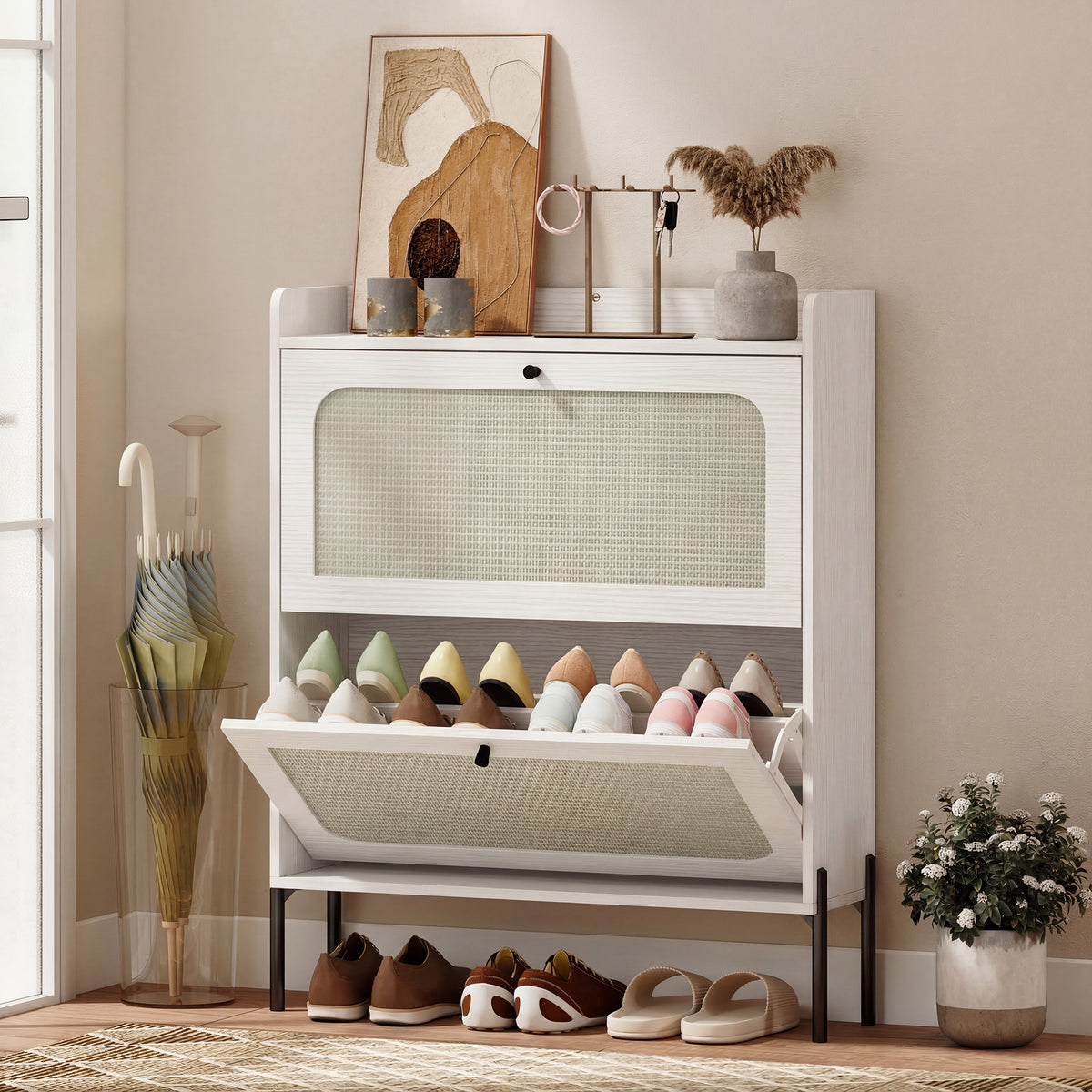 Shoe Cabinet with 2 Flip Drawers – 31"W x 39"H