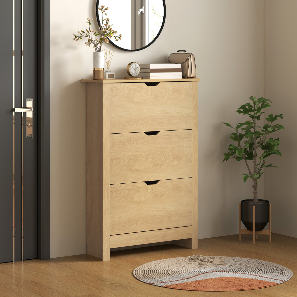 Shoe Storage Cabinet with 3 Flip Drawers – 28"W x 44"H