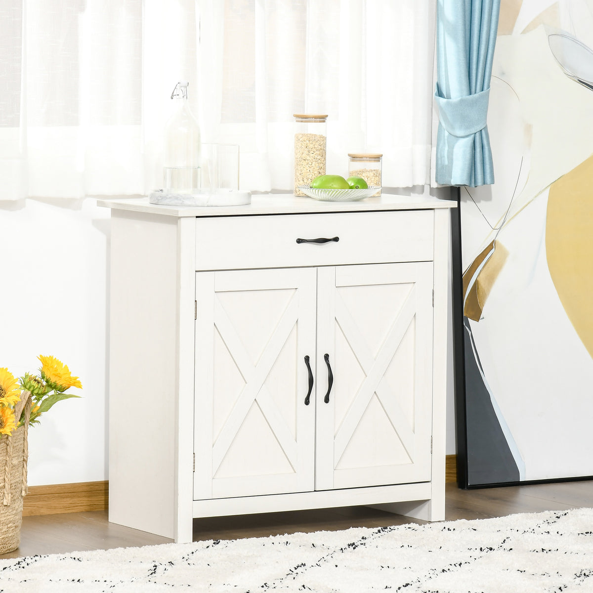 Farmhouse Sideboard Buffet Cabinet with Barn Doors – 32"W x 32"H