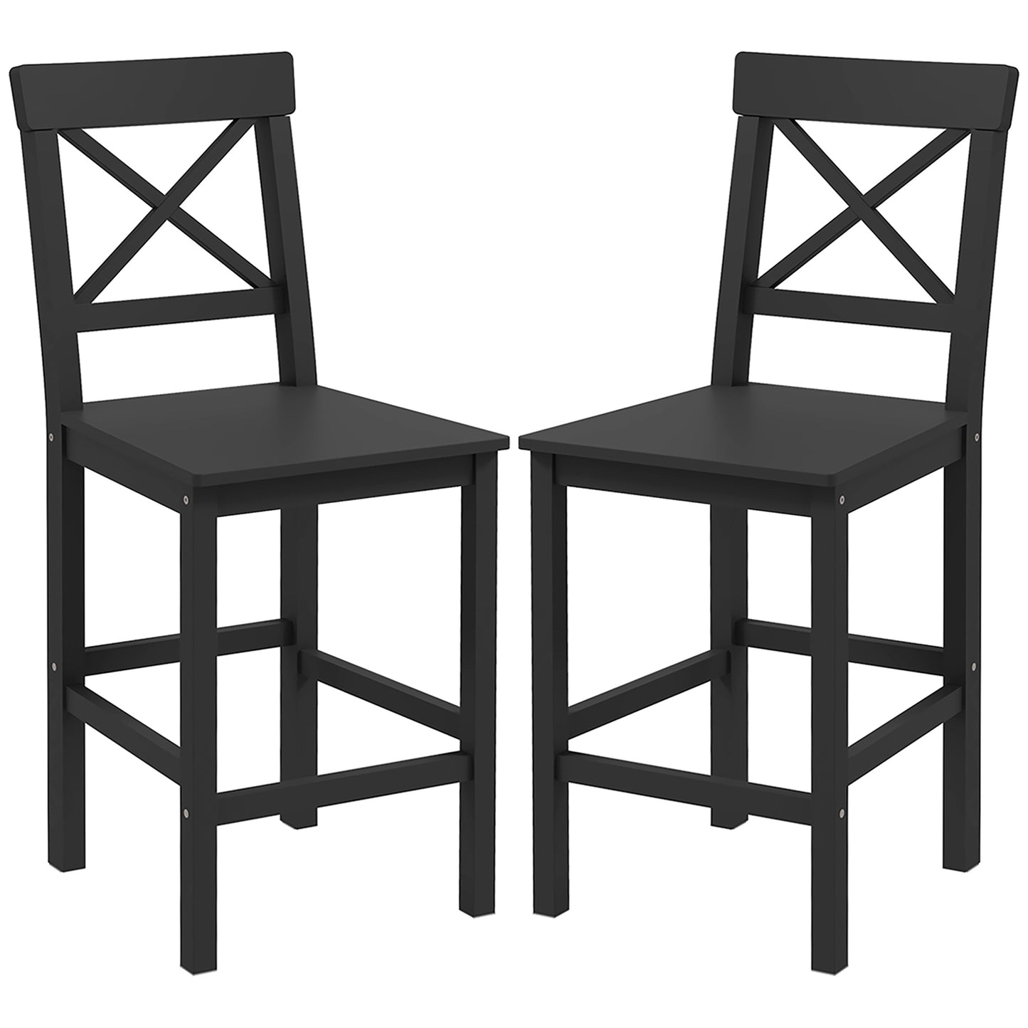 HOMCOM Farmhouse Counter Height Bar Stools Set, Solid Wood Backs, 2-Pack