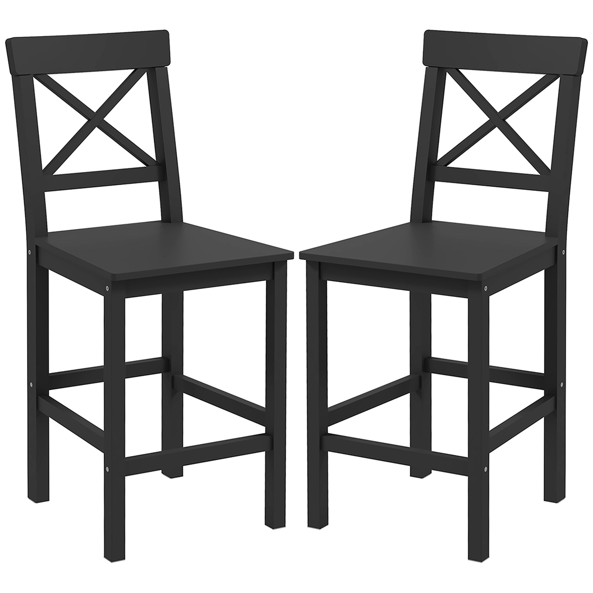 HOMCOM Farmhouse Counter Height Bar Stools Set, Solid Wood Backs, 2-Pack