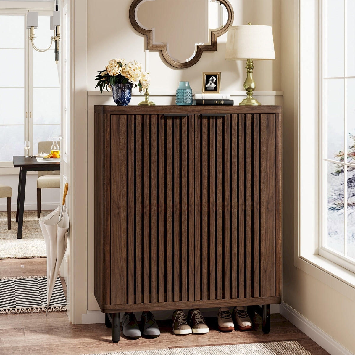 6-Tier Shoe Cabinet, Shoe Organizer with Louvered Doors & Adjustable Shelves