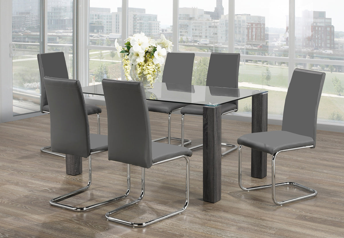 60" Glass Dining Set with Grey Wood Legs