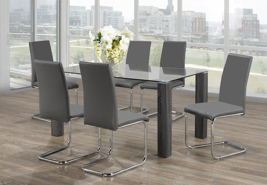 60" Glass Dining Set with Grey Wood Legs