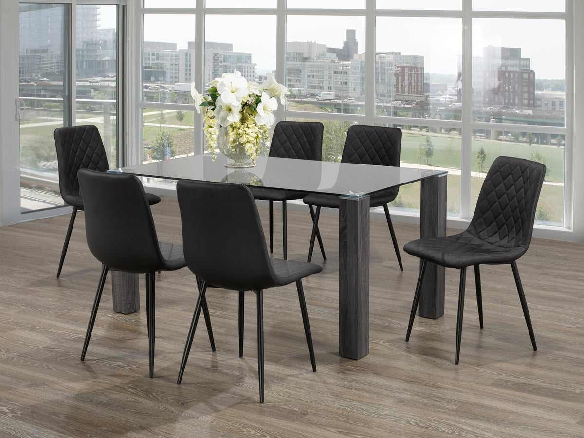 60" Glass Dining Set with Grey Wood Legs