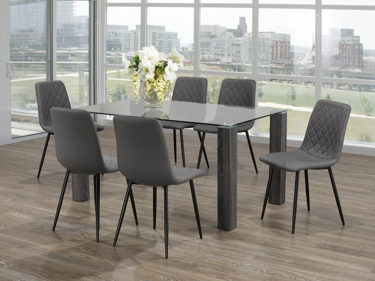 60" Glass Dining Set with Grey Wood Legs