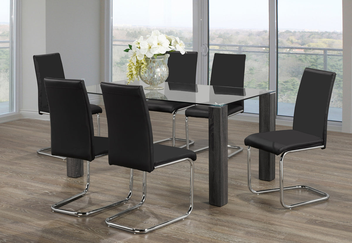 60" Glass Dining Set with Grey Wood Legs