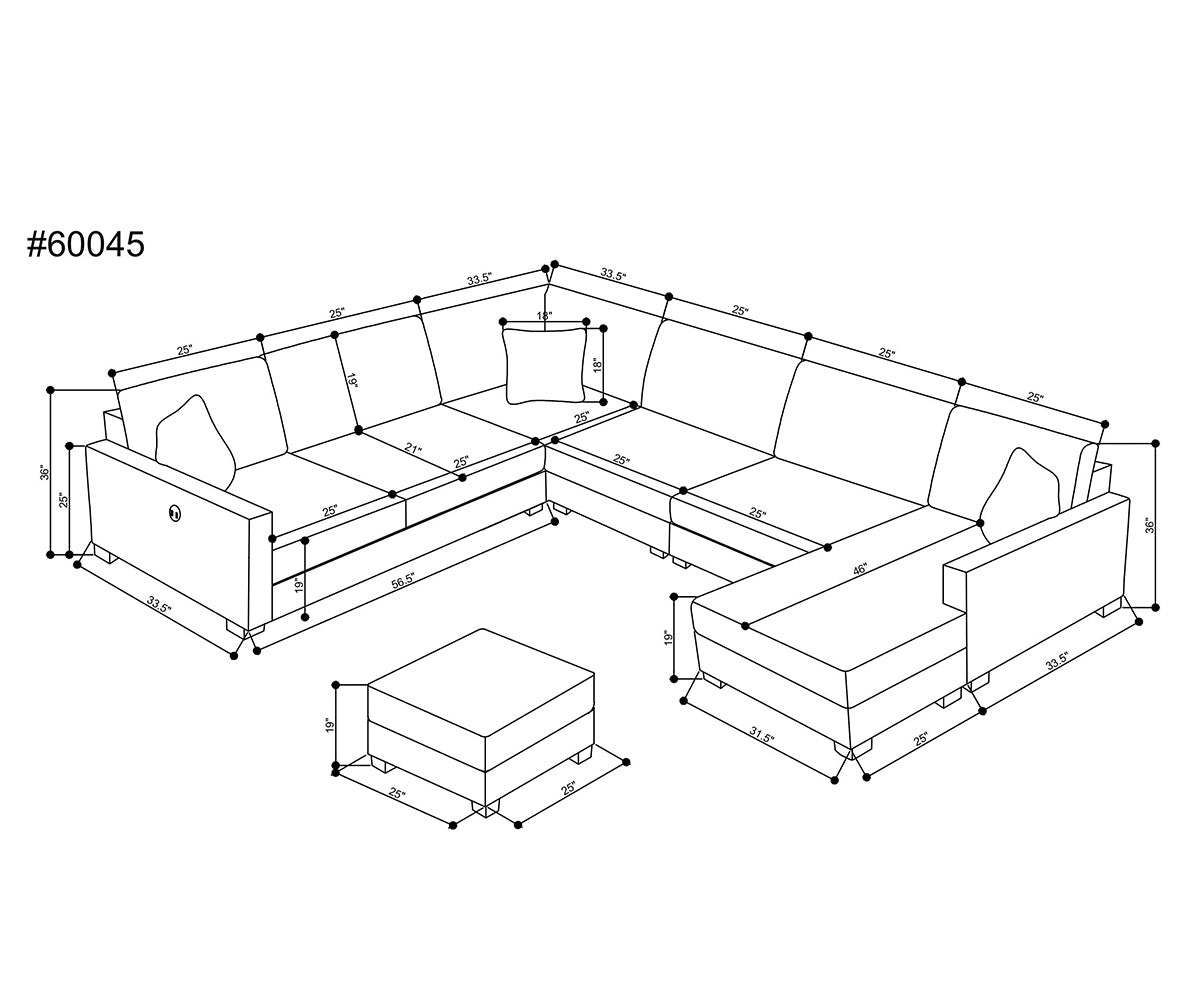 Corbin Sectional U-Shaped 5-Piece Reversible Sofa with USB Port
