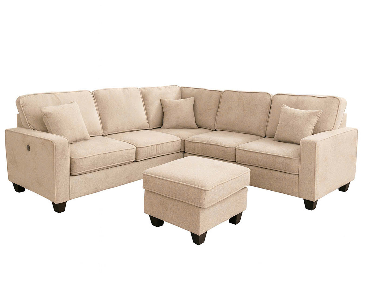 Cameron Sectional L-Shaped Sofa With USB Port And Cocktail Ottoman