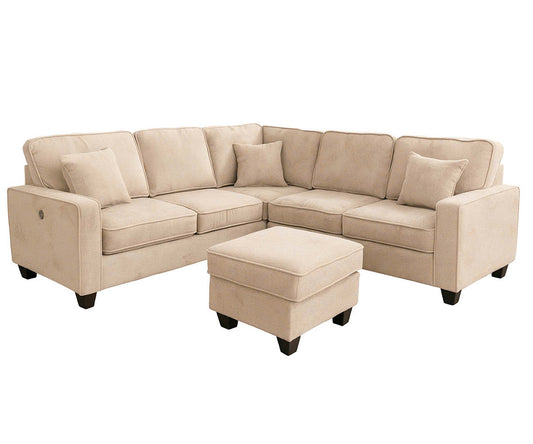Cameron Sectional L-Shaped Sofa With USB Port And Cocktail Ottoman