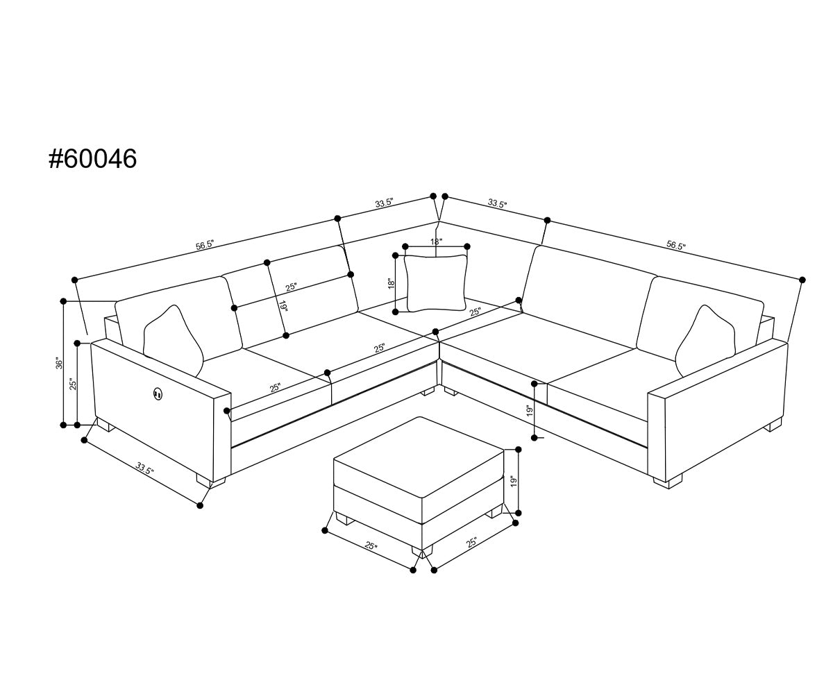 Cameron Sectional L-Shaped Sofa With USB Port And Cocktail Ottoman