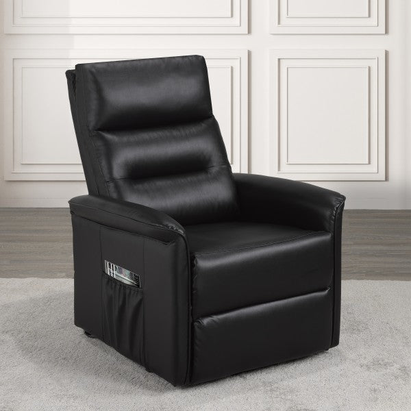 Power Lift Recliner Chair with Plush Black Fabric, Ergonomic Support, Side Pocket
