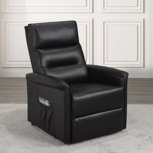 Power Lift Recliner Chair with Plush Black Fabric, Ergonomic Support, Side Pocket