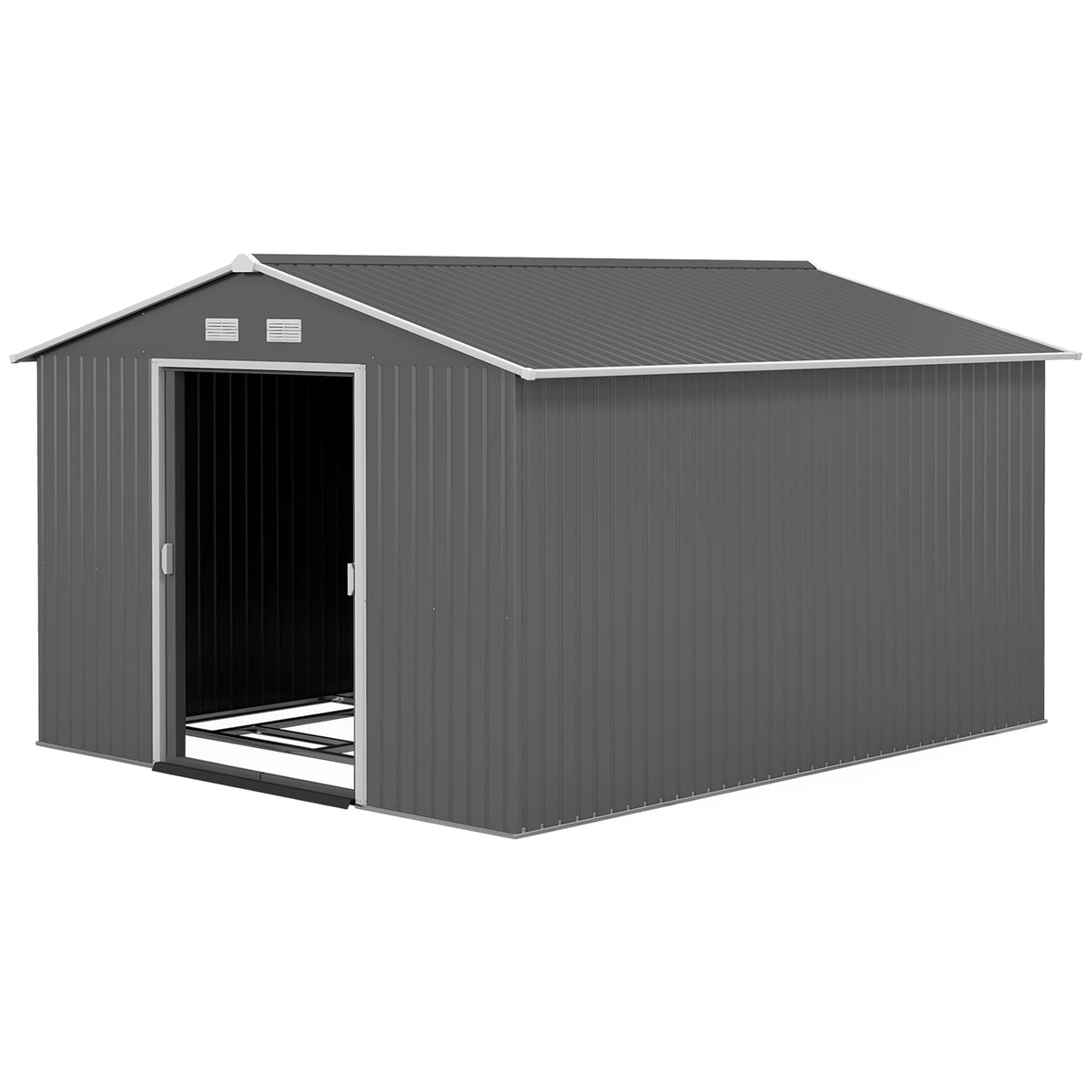 11' x 9' Metal Storage Shed Garden Tool House with Double Sliding Doors, 4 Air Vents for Backyard, Patio, Lawn – Light Grey