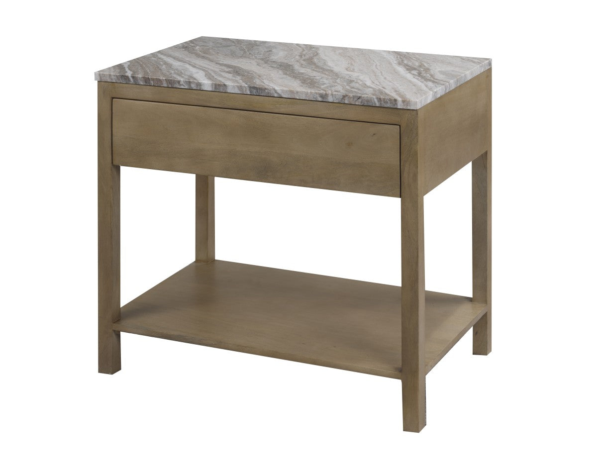 Tillie Modern Oak Solid Wood Nightstand | Luxurious Marble Top, Open Shelf