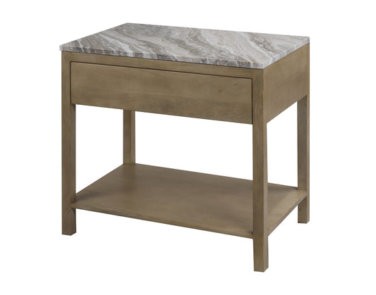 Tillie Modern Oak Solid Wood Nightstand | Luxurious Marble Top, Open Shelf