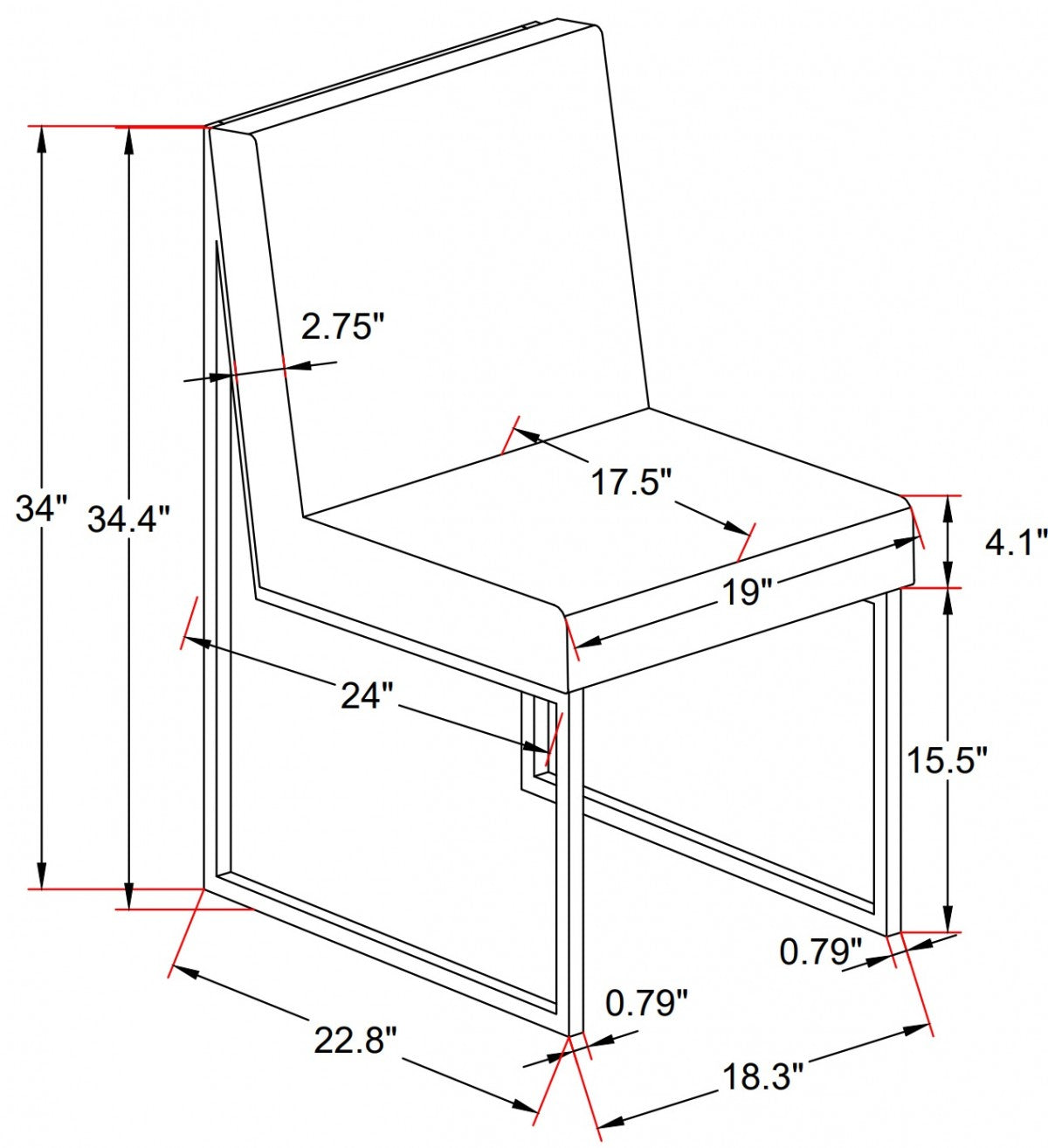 Brassex Contemporary Black Fabric Dining Chairs Set, Chrome Base (2-Pack)