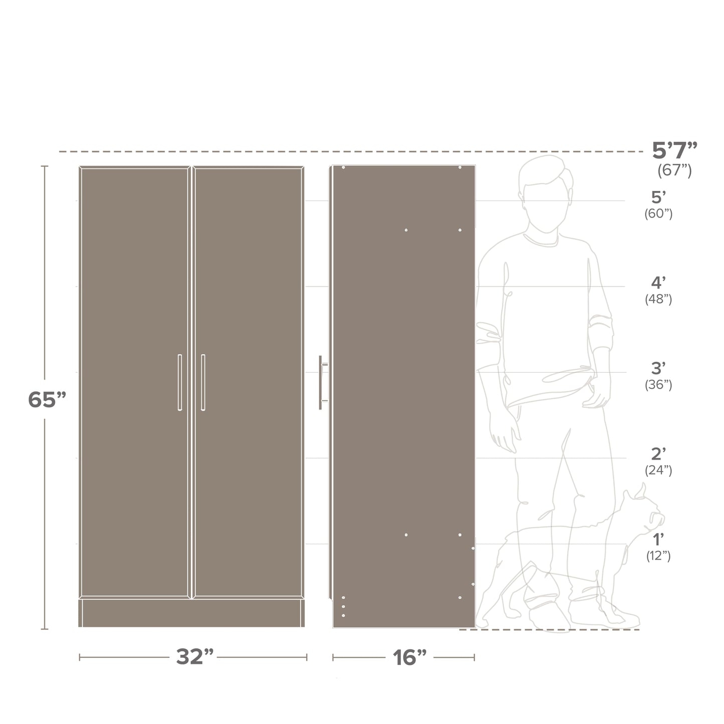 Tall Garage Storage Cabinet & Pantry Storage Cabinet, 2-Door Freestanding Garage Cabinet with Adjustable Shelves, 16"D x 32"W x 65"H, Black BES-3264