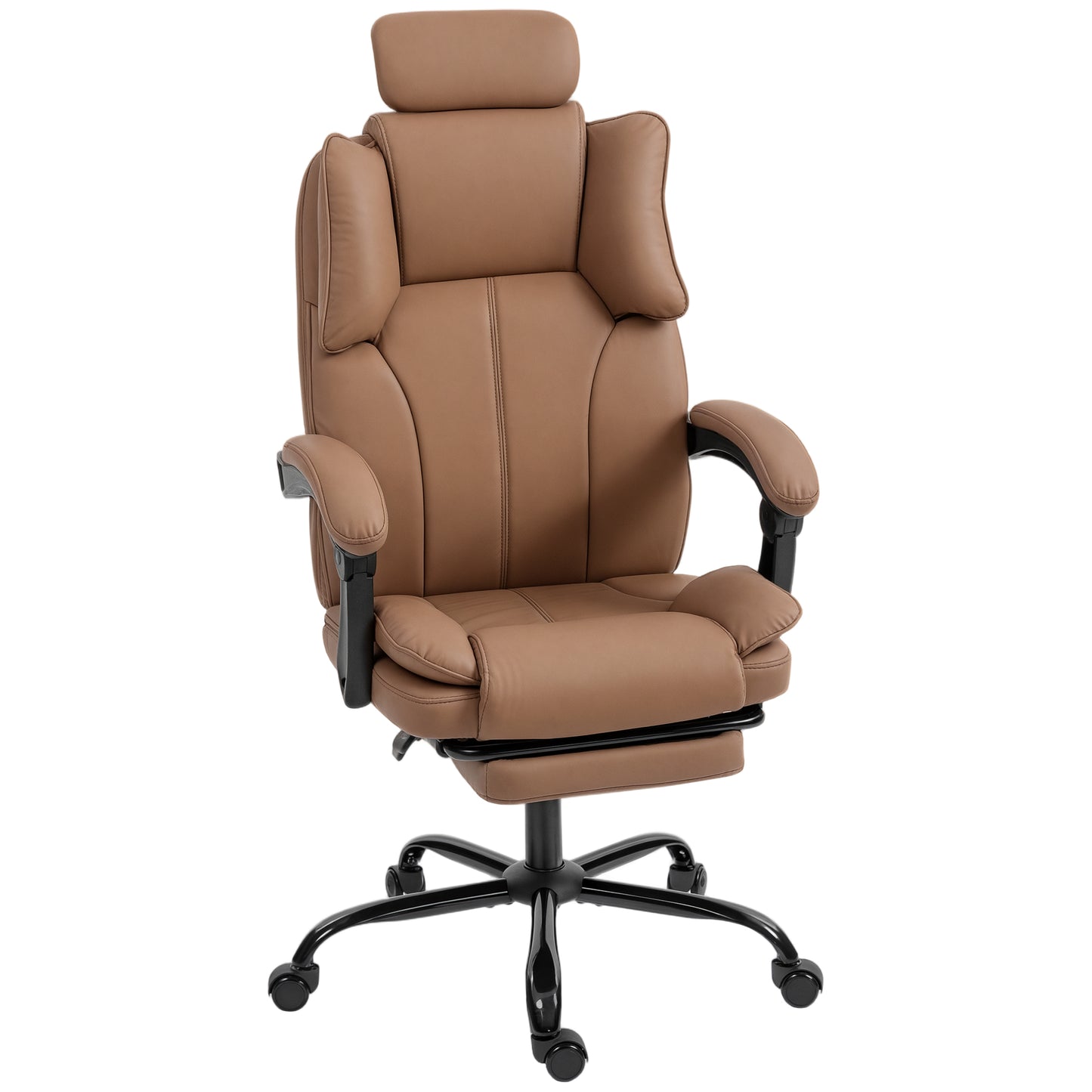 HOMCOM Executive Reclining Office Chair, Pet-Friendly Fabric, Footrest, Swivel Wheels, Brown