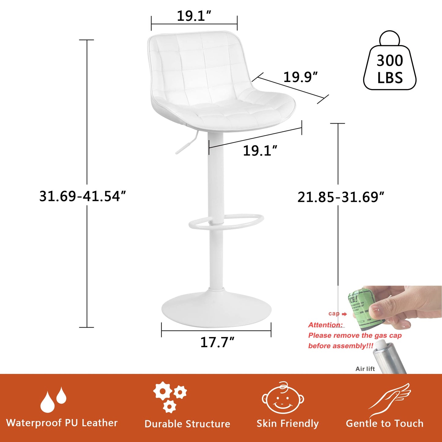 Grey Bar Stools Set of 2 Counter Height Bar Stool Faux Leather Upholstered Metal Barstools Modern Adjustable Swivel High Back Bar Chairs Home Kitchen Dining Island