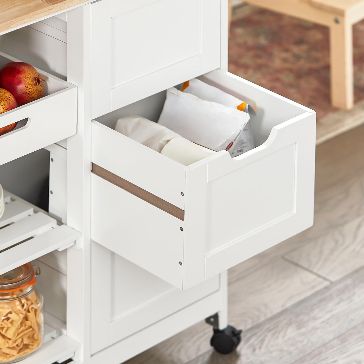 Kitchen Serving Cart with 3 Drawers and Removable Tray,Kitchen Storage Trolley,White