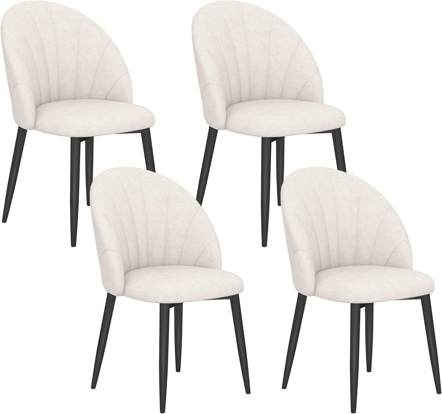 Dining Chairs Set of 4, Modern Upholstered Kitchen Chairs with Metal Legs, Shell Backrest and Padded Seat, Side Chairs for Dining Room, Bedroom, Living Room, Cream White