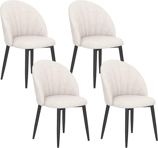 Dining Chairs Set of 4, Modern Upholstered Kitchen Chairs with Metal Legs, Shell Backrest and Padded Seat, Side Chairs for Dining Room, Bedroom, Living Room, Cream White