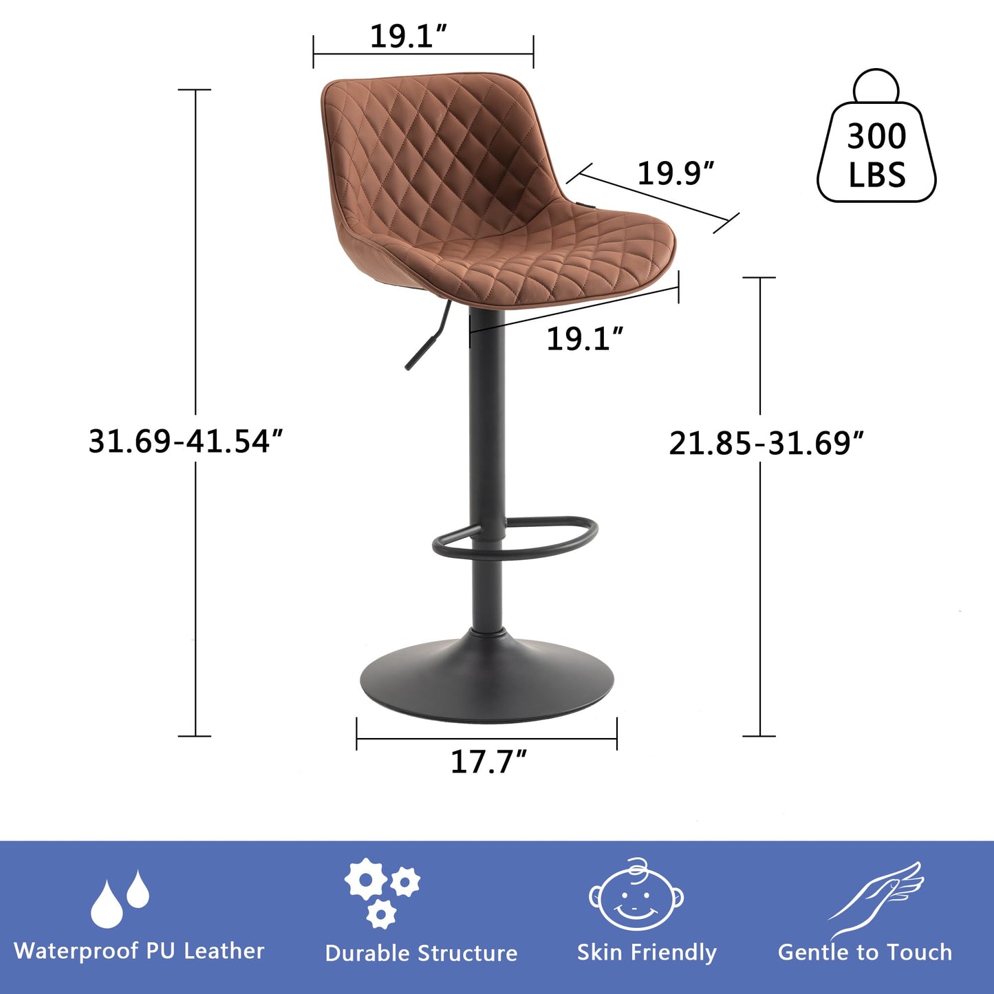 Grey Bar Stools Set of 2 Counter Height Bar Stool Faux Leather Upholstered Metal Barstools Modern Adjustable Swivel High Back Bar Chairs Home Kitchen Dining Island