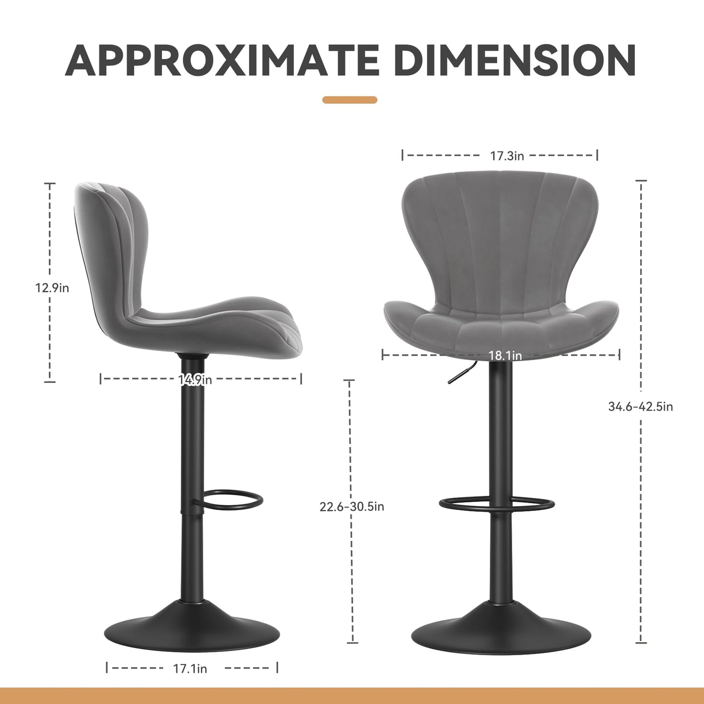 Daluvenix Bar Stools Set of 2 Modern Island Bar Stools Upholstered Faux Leather Barstools Height Adjustable Counter Chairs with Back Waterproof Stools for Kitchen, Black