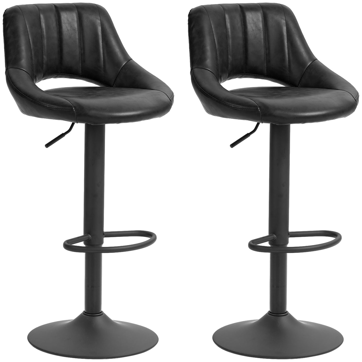 Bar Stools Set of 2, Swivel Counter Height Barstools with Adjustable Height, Faux Leather Upholstered Bar Chairs with Round Metal Base and Footrest, Grey