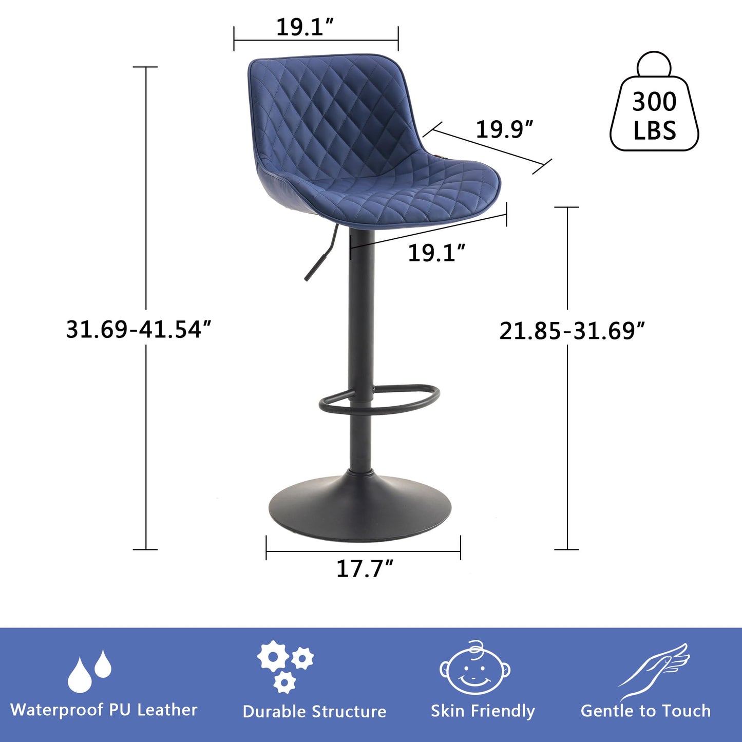 Grey Bar Stools Set of 2 Counter Height Bar Stool Faux Leather Upholstered Metal Barstools Modern Adjustable Swivel High Back Bar Chairs Home Kitchen Dining Island