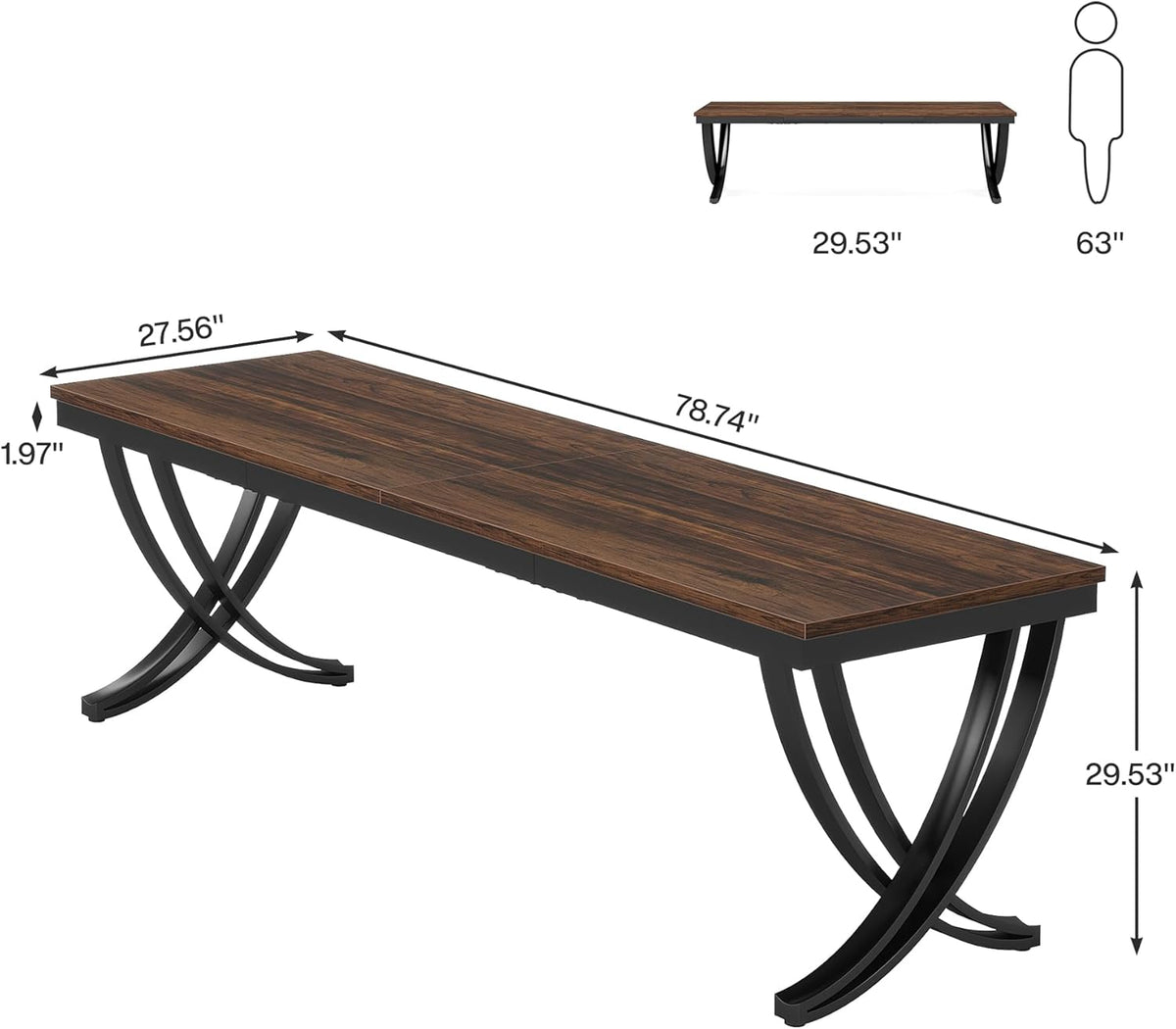 78.74" Two Person Desk Industrial Double Computer Desk with Metal Frame