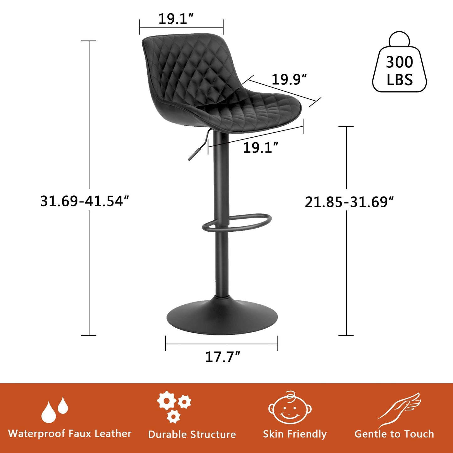 Grey Bar Stools Set of 2 Counter Height Bar Stool Faux Leather Upholstered Metal Barstools Modern Adjustable Swivel High Back Bar Chairs Home Kitchen Dining Island