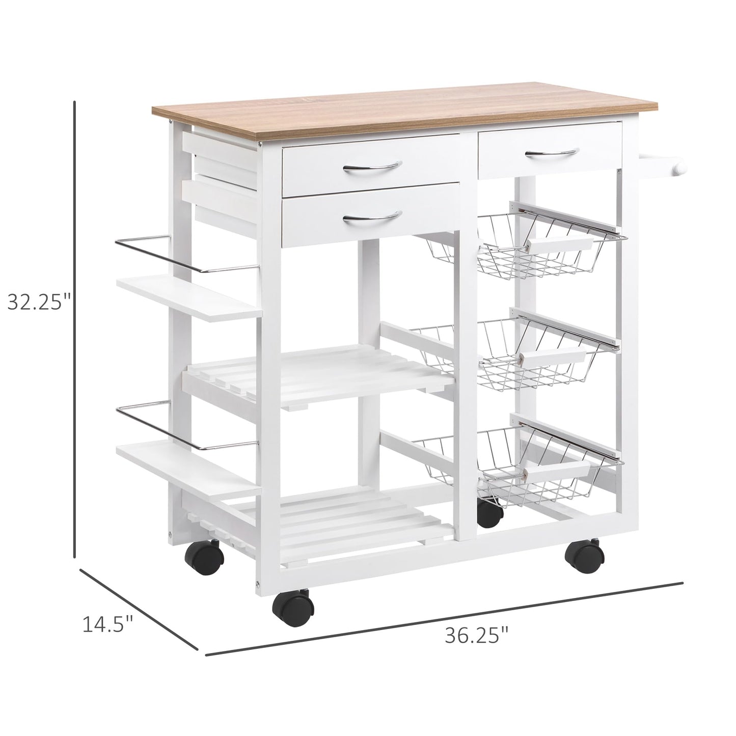 Rolling Kitchen Island on Wheels Trolley Utility Cart with Spice Racks, Towel Rack, Baskets & Drawers for Dining Room