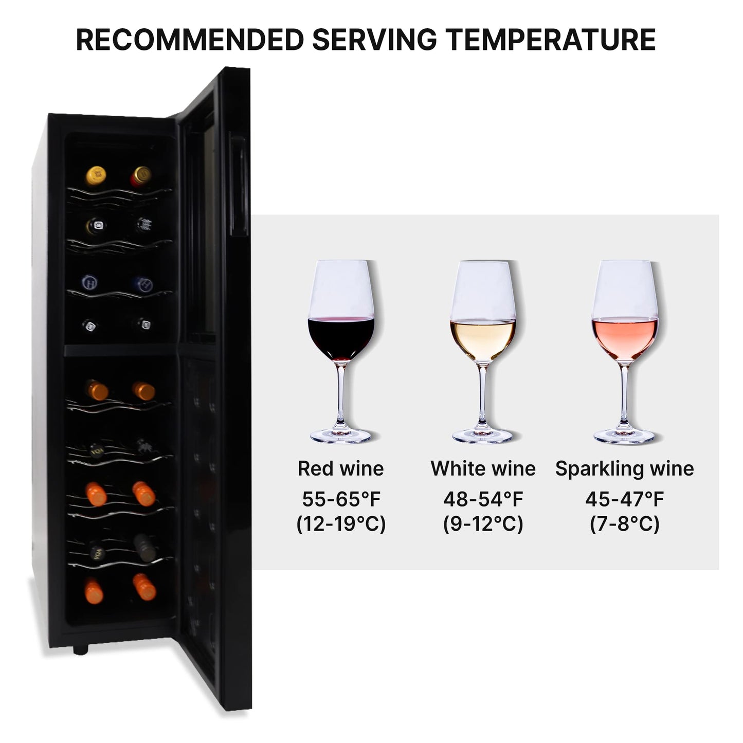 6 Bottle Wine Cooler, Black, Thermoelectric Wine Fridge, 0.65 cu. ft. (16L), Freestanding Wine Cellar, Red, White and Sparkling Wine Storage for Small Kitchen, Apartment, Condo, RV