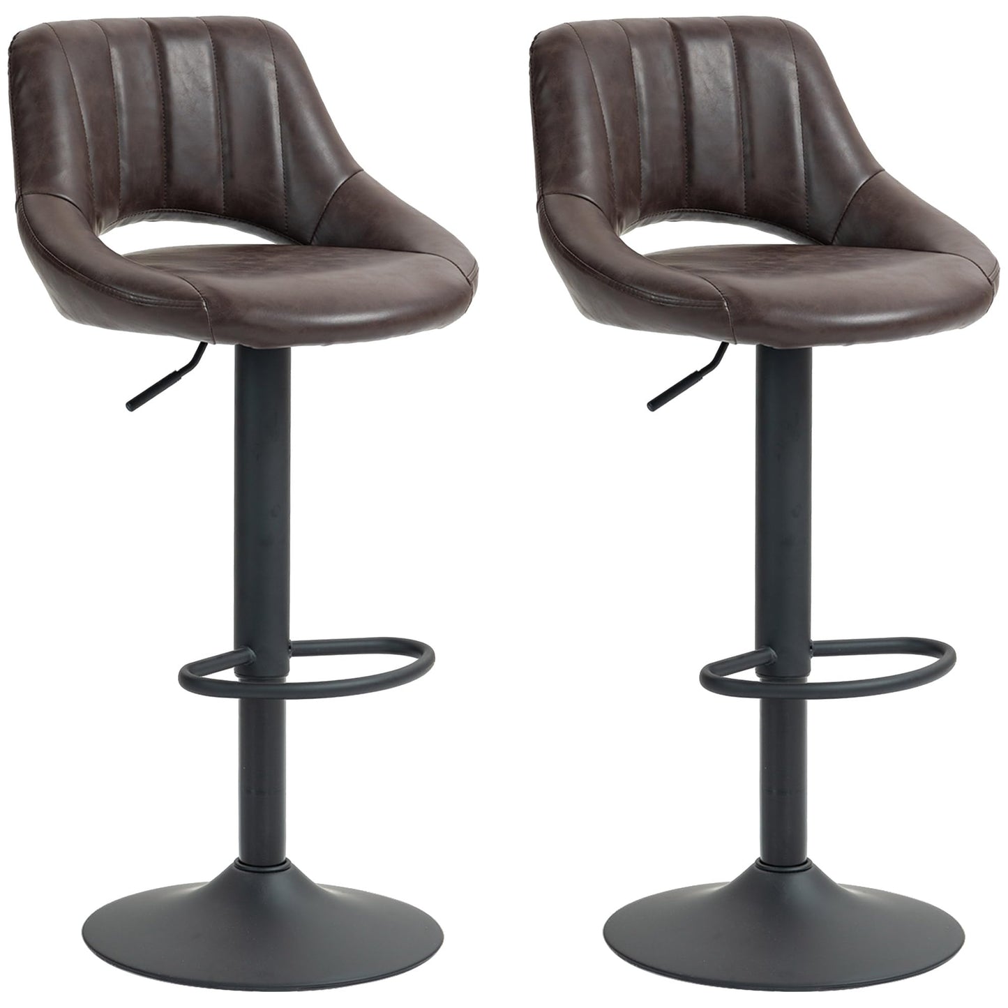 Bar Stools Set of 2, Swivel Counter Height Barstools with Adjustable Height, Faux Leather Upholstered Bar Chairs with Round Metal Base and Footrest, Grey