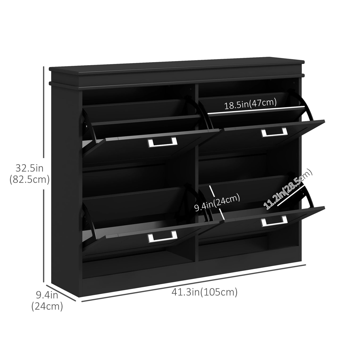 4 Drawers Entryway Shoe Cabinet, Narrow Shoe Storage Cabinet with 4 Flip Drawers and Adjustable Shelves for 20 Pairs of Shoes, Black