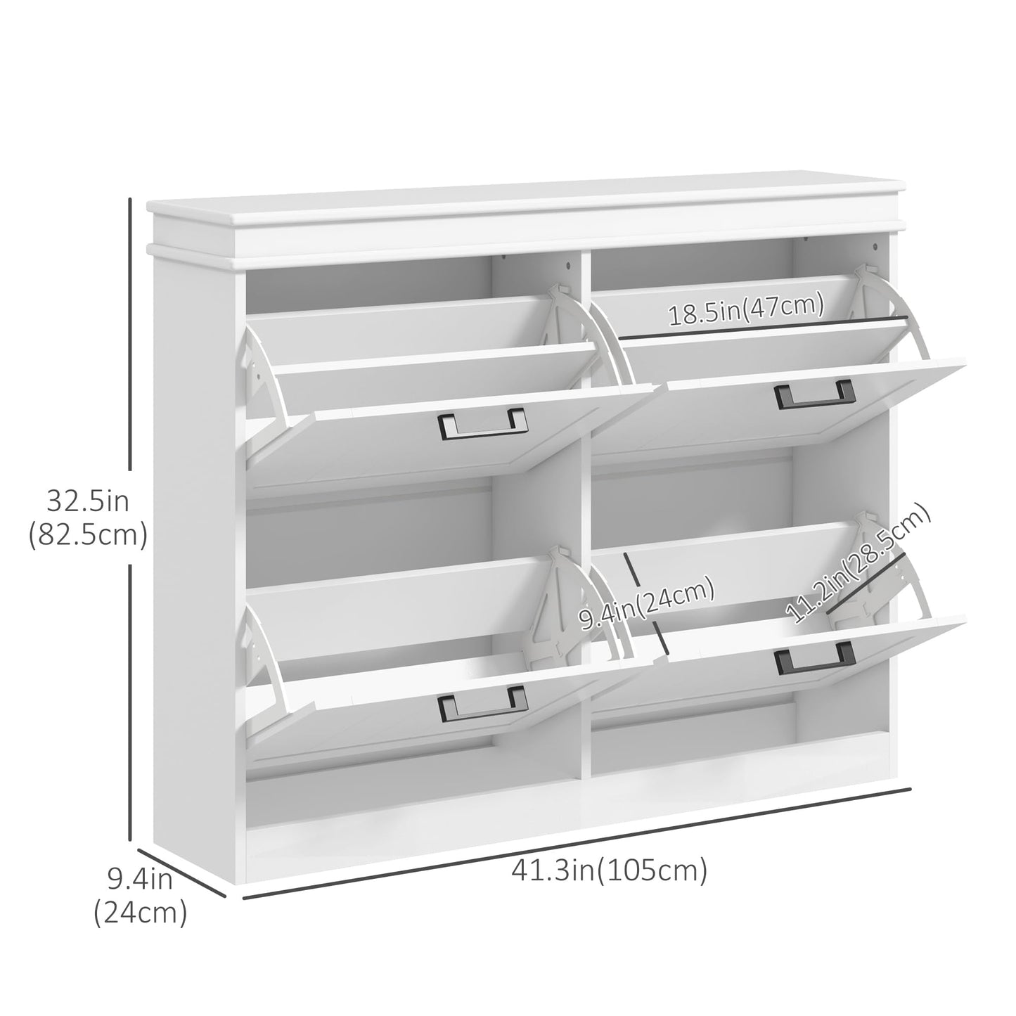 4 Drawers Entryway Shoe Cabinet, Narrow Shoe Storage Cabinet with 4 Flip Drawers and Adjustable Shelves for 20 Pairs of Shoes, Black